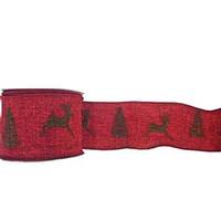 Vickerman 2.5" x 10yd Deep Red Burlap Green Décor Ribbon