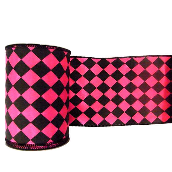 4" x 10yd Black / Magenta Diamond Ribbon