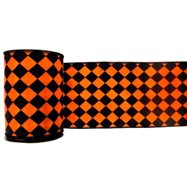 4" x 10yd Black / Orange Diamond Ribbon