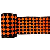 Vickerman 4" x 10yd Black / Orange Diamond Ribbon