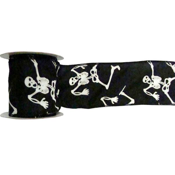 2.5" x 10yd Black Skeleton Glow In The Dark Ribbon