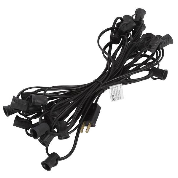 25 Light 25' Black Wire Fused Plug Empty C9 String with 12" Spacing