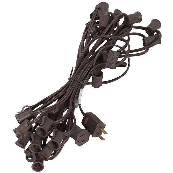 25 Light 25' Brown Wire Fused Plug Empty C9 String with 12" Spacing