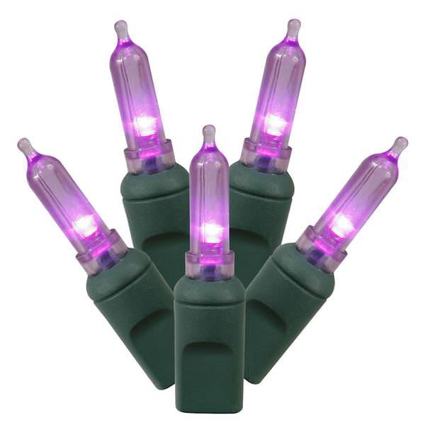 100 Light 34' Green Wire Purple Italian LED Miniature Lights with 4" Spacing