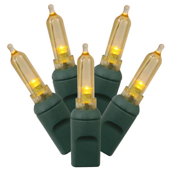 100 Light 34' Green Wire Yellow Italian LED Miniature String with 4" Spacing