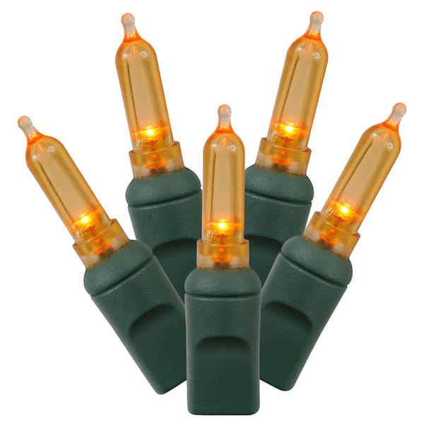 100 Light 34' Green Wire Orange Italian LED Miniature String with 4" Spacing