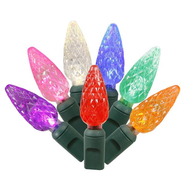 100 Light 34' Green Wire Multi-Color C6 LED String with 4" Spacing