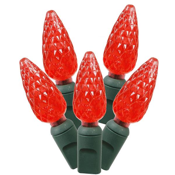 100 Light 34' Green Wire Red C6 LED String with 4" Spacing