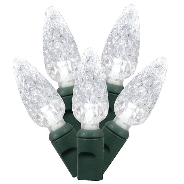 100 Light 34' Green Wire Pure White C6 LED String with 4" Spacing
