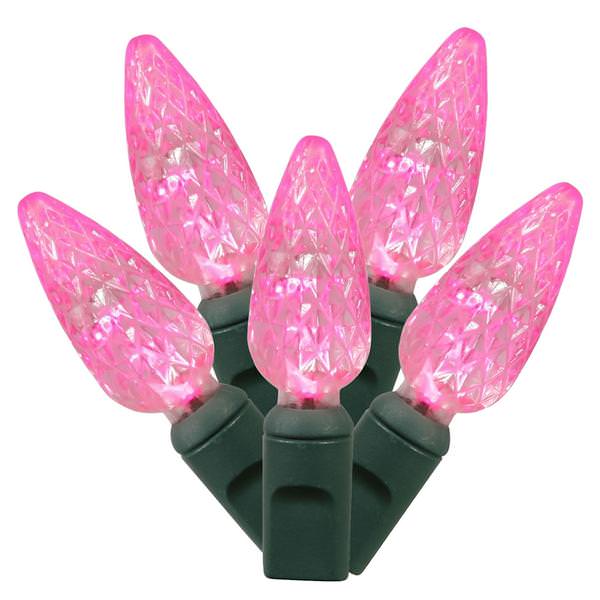 100 Light 34' Green Wire Pink C6 LED String with 4" Spacing