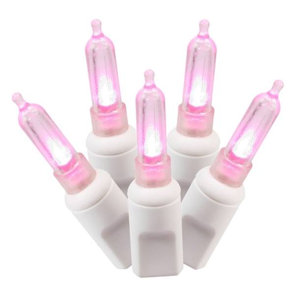 100 Light 34' White Wire Pink Italian LED Miniature Lights with 4" Spacing
