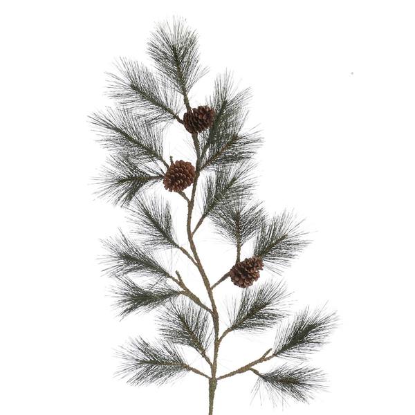 48" Artificial White Pine Spray with Pine Cones
