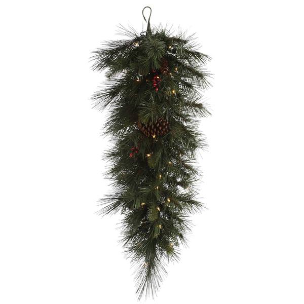 36" Artificial Ponderosa Berry Teardrop 50 Clear DuraLit Miniature Lights