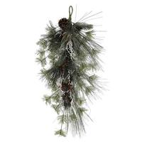 Vickerman 30" Artificial Frosted Ponderosa Pine Teardrop with Berries and Pine Cones