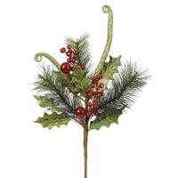 Vickerman 20" Lime Red Glitter Holly Berry Vine Spray