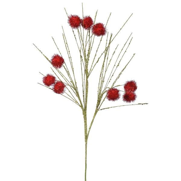 17" Red Lime Pom Pom Spray