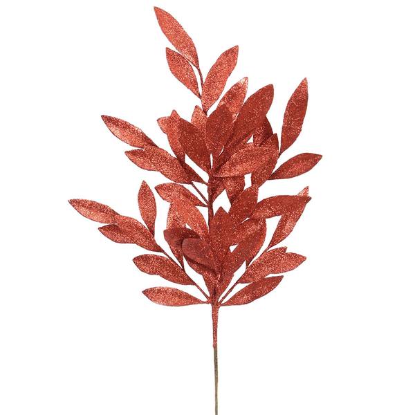 22" Red Glitter Bay Leaf Spray