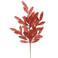 Vickerman 22" Red Glitter Bay Leaf Spray