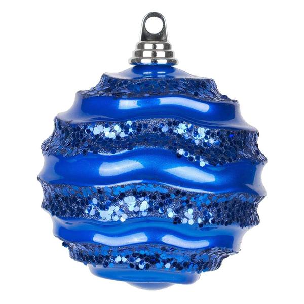 8" Blue Candy Glitter Wave Ball Ornament