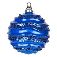 View 8" Blue Candy Glitter Wave Ball Ornament