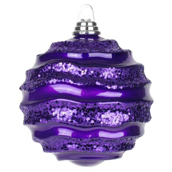 8" Plum Candy Glitter Wave Ball Ornament