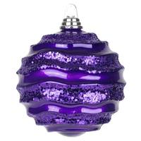View 8" Plum Candy Glitter Wave Ball Ornament