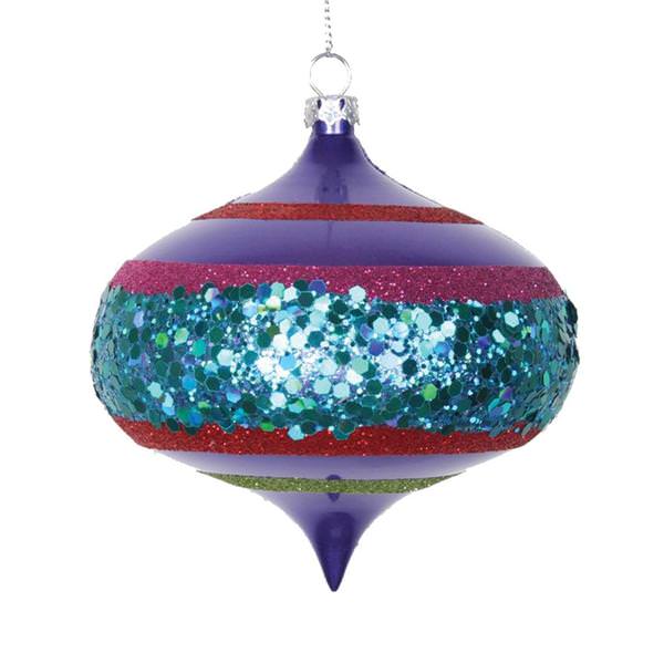 4" Purple-Turquoise-Ceris-Red-Lime Glitter Onion Ornament (4 pack)