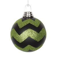 Vickerman 4" Black / Lime Matte Glitter Chevron Ball Ornament