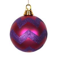 Vickerman 4.75" Cerise / Purple Matte Glitter Chevron Ball Ornament