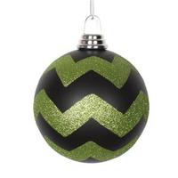 Vickerman 4.75" Black / Lime Matte Glitter Chevron Ball Ornament