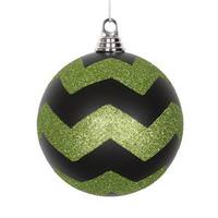 Vickerman 6" Black / Lime Matte Glitter Chevron Ball Ornament