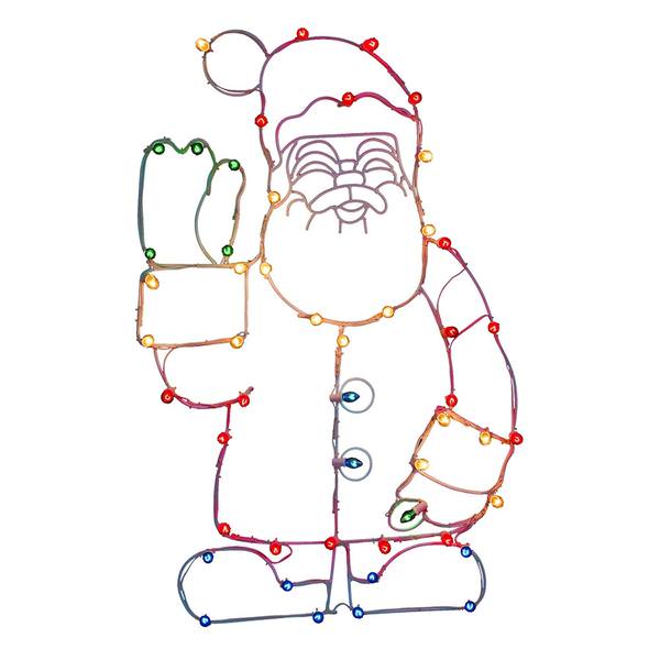 48" x 30" Waving Santa Wire Motif 50 Multi-Color C7 Lights