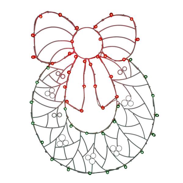 48" x 36" Wreath n' Bow Wire Motif 50 Red / Green C7 Lights
