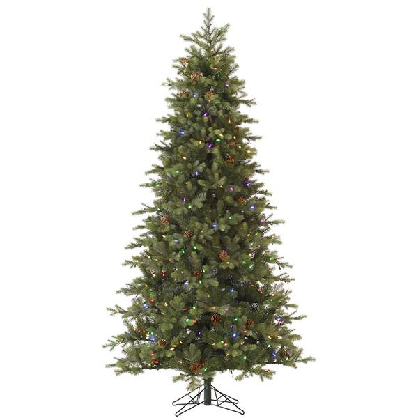 10' x 58" Artificial Slim Rocky Mountain Fir 1,050 Multi-Color Italian LED Lights with Pine Cones