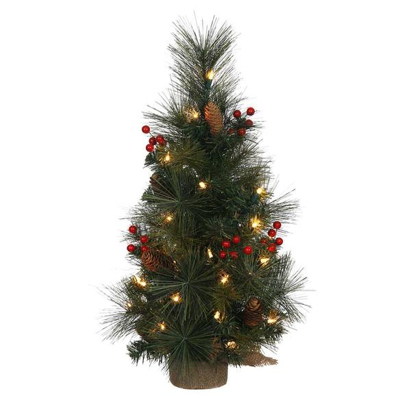 2' Artificial Mixed Pine Berry Cone Tree with 35 Clear Dura-lit Mini Lights