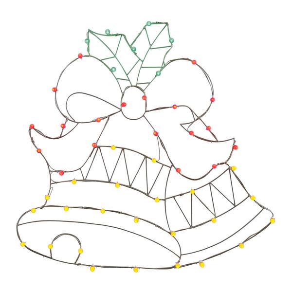48" x 34" Double Bells Wire Motif 50 Multi-Color C7 LED Lights