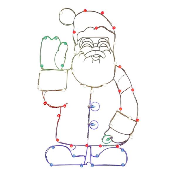 48" x 30" Waving Santa Wire Motif 50 Multi-Color C7 LED Lights