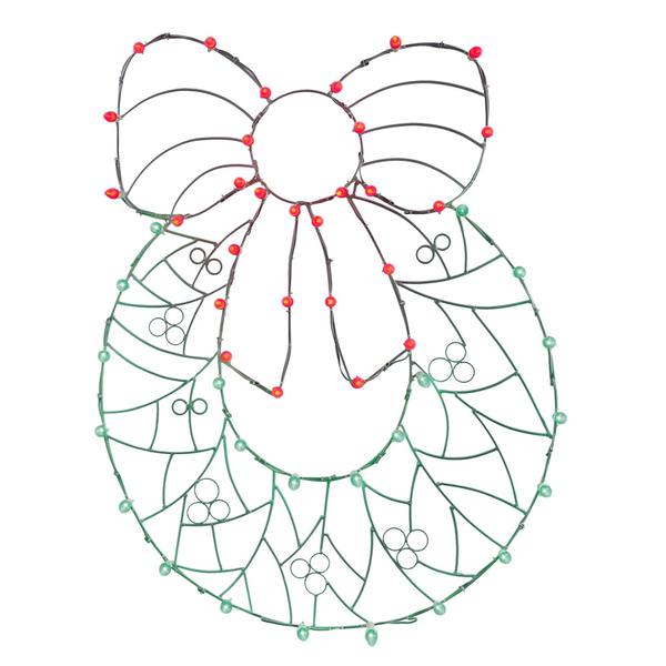 48" x 36" Wreath n' Bow Wire Motif 50 Multi-Color C7 LED Lights