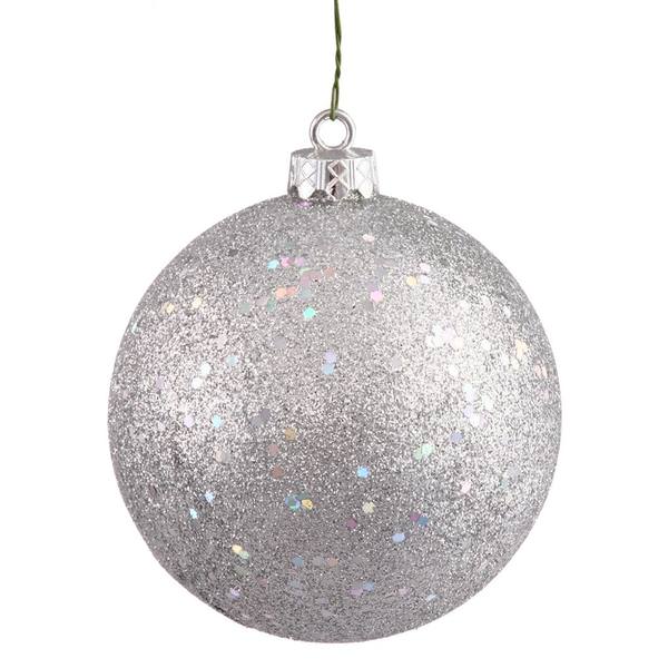 4.75" Silver Glitter Ball Ornament (4 pack)