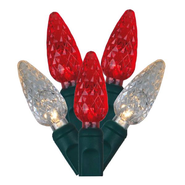 50 Light 25' Green Wire Red / Warm White LED C6 String with 6" Spacing