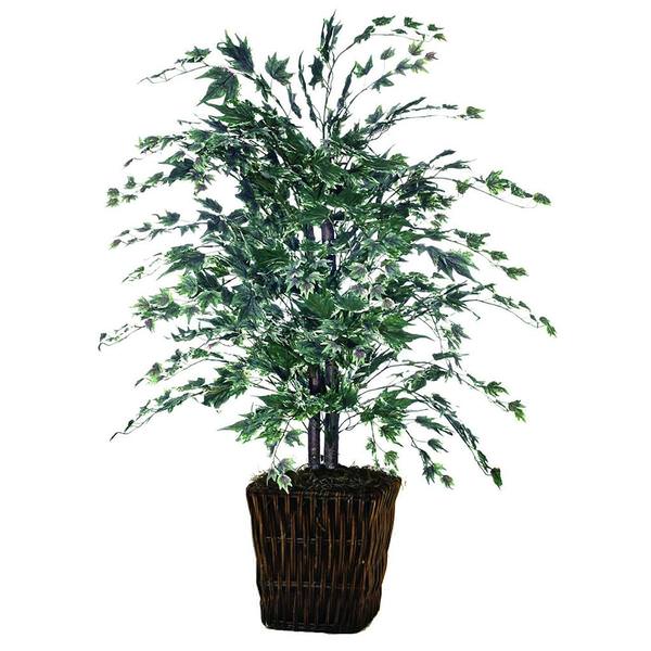 48' Artificial Silver Maple Bush in Square Rattan Container