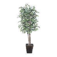 Vickerman 72" Artificial Variegated Deluxe Ficus in Dark Brown Rattan Basket