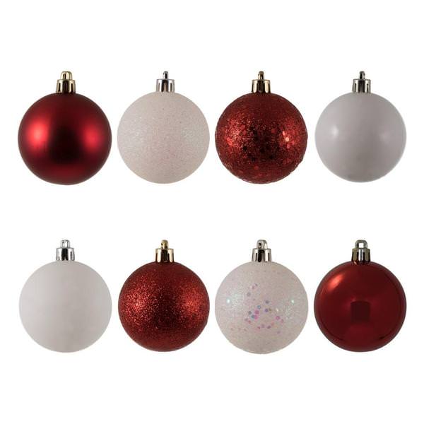 2.4" White / Red 4 Finish Ball Ornament (24 pack)