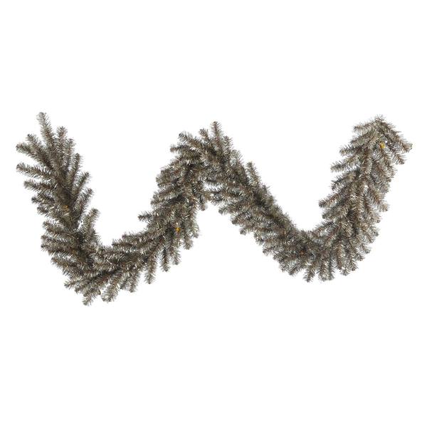 9' x 14" Artificial Mocha Tinsel Garland 50 Clear Miniature Lights