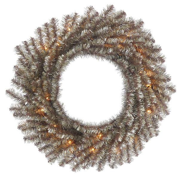 24" Artificial Mocha Tinsel 35 Clear Miniature Lights