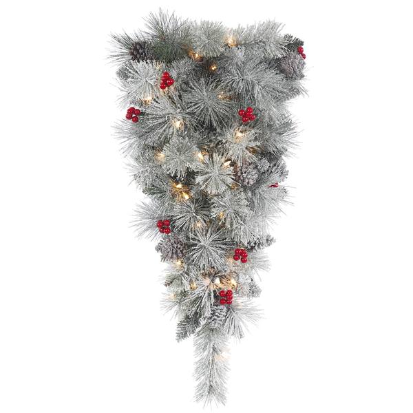 30" Artificial Frosted Mix Berry Pine Teardrop 35 Clear Miniature Lights with Pine Cones and Berries