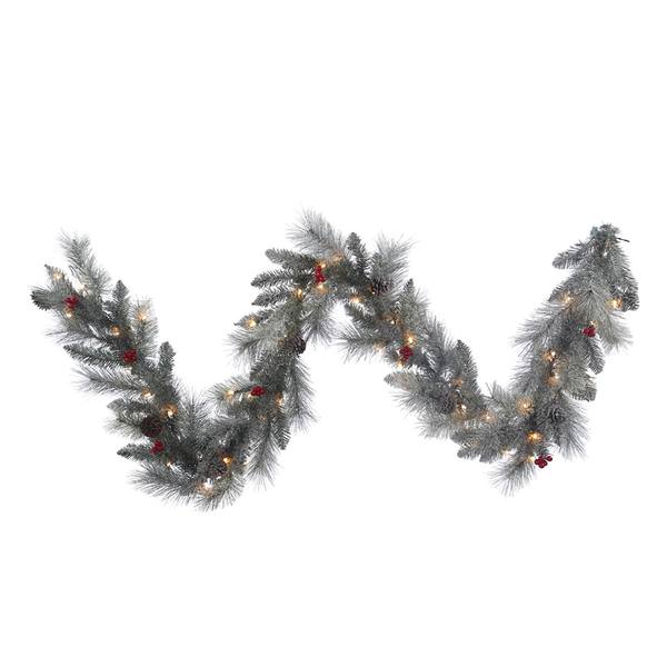 9' x 14" Artificial Frosted Mixed Berry Pine Garland 50 Clear Miniature Lights