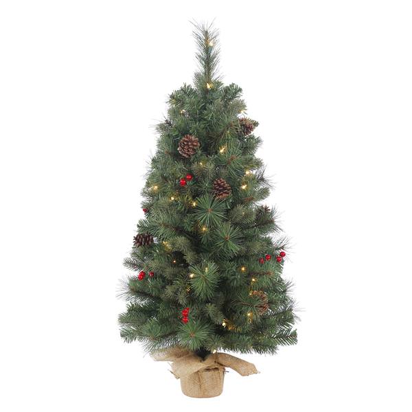 1.5' x 11" Artificial Wesley Mixed Pine 20 Clear Miniature Lights with Red Berries and Pine Cones