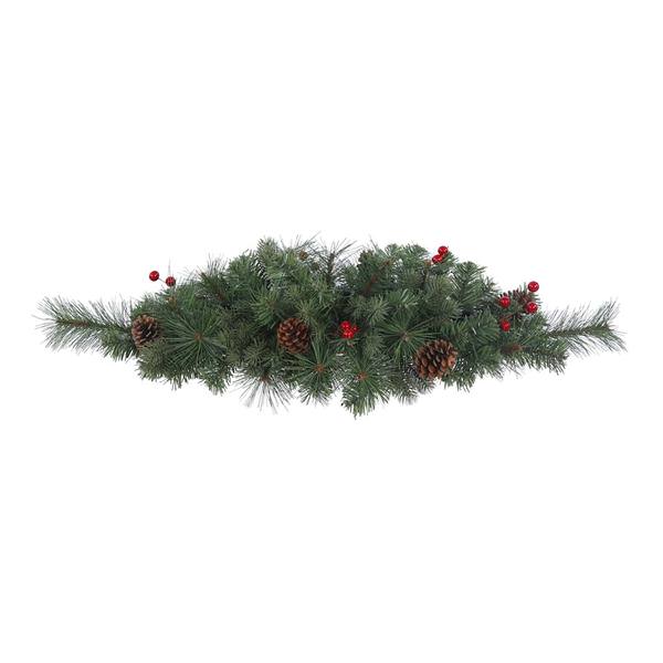 32" Artificial Wesley Mixed Pine Swag with Red Berries and Pine Cones