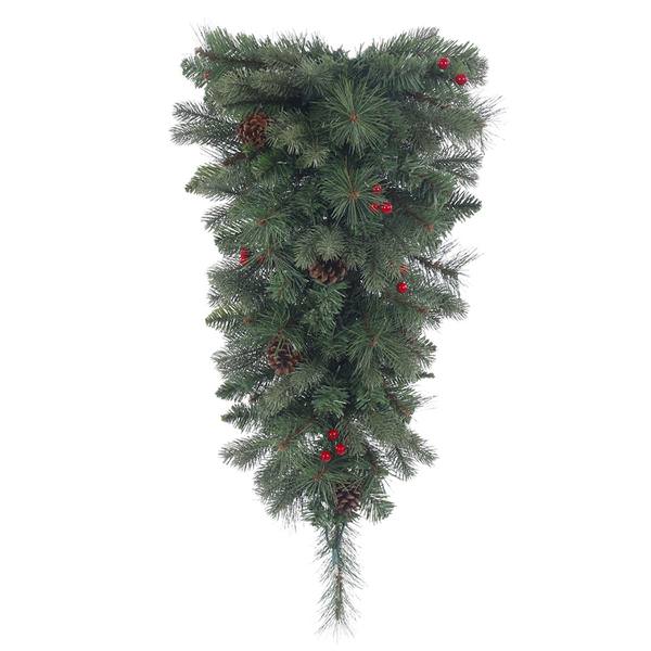 30" Artificial Wesley Mixed Pine Teardrop with Pine Cones and Red Berries